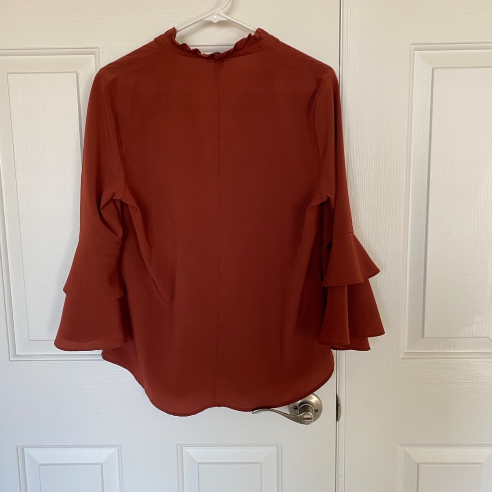 Ann Taylor Rust Ruffle Sleeve Blouse - Picture 2 of 4
